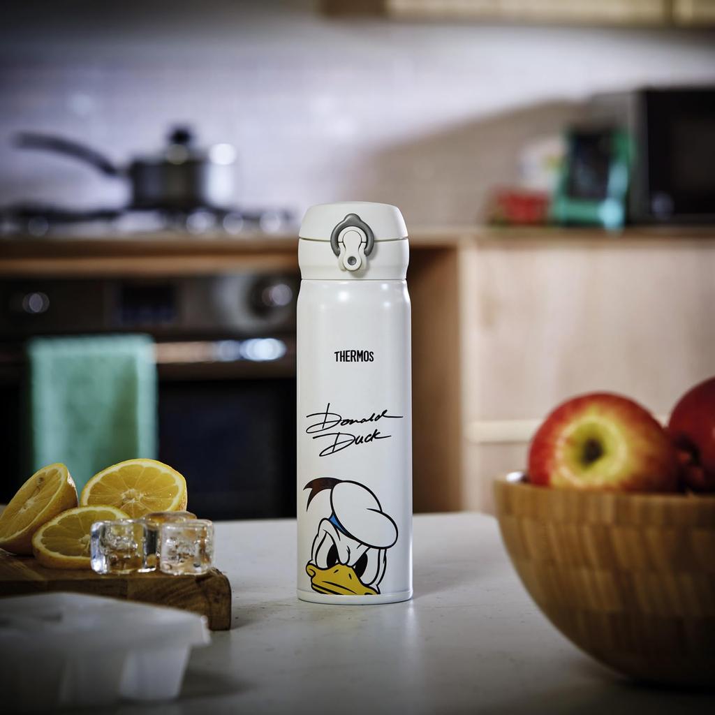 Thermos Vacuum Insulated Portable Donald Duck Removable Mouthpiece for Easy Stainless Steel Keeps Drinks Hot or DND Mug, 500ml, Design, Cleaning,