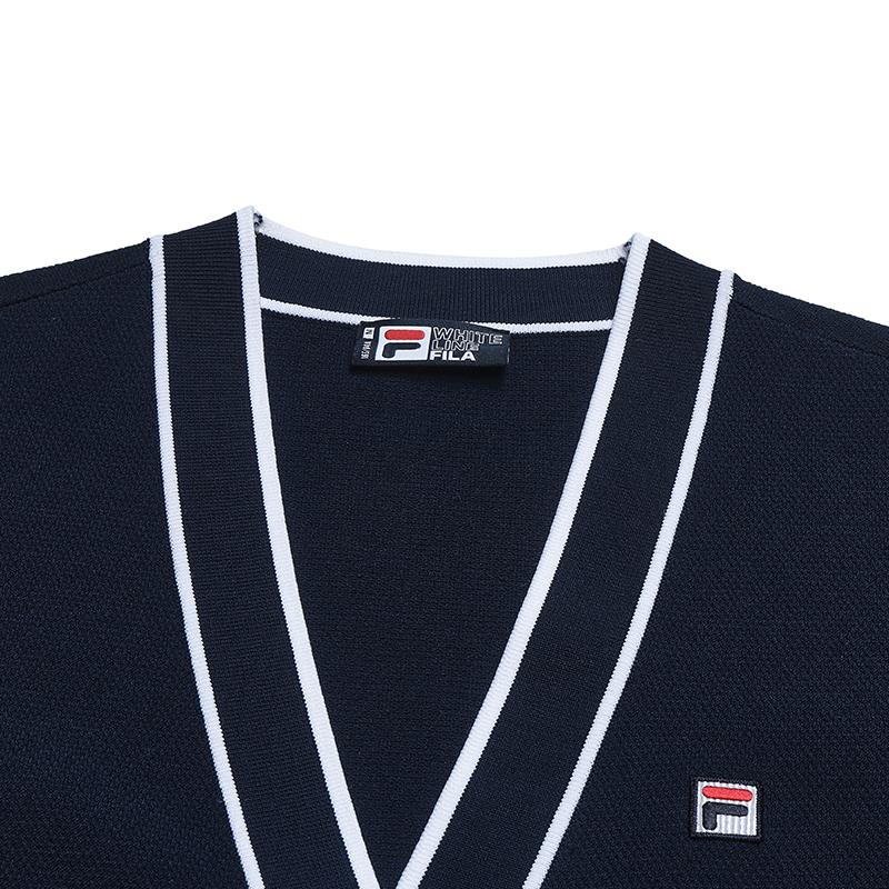 Fila Heritage Fashion Classic Elegant Retro Casual Versatile Comfortable Knitted Cardigan Women Outerwear Cigarette-Blue F11W628404FDB