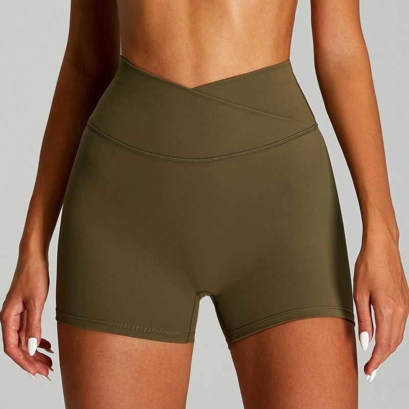

Cross High Waist Shorts Women s Hip Lifting Three-Point Tight Yoga Greyish green M