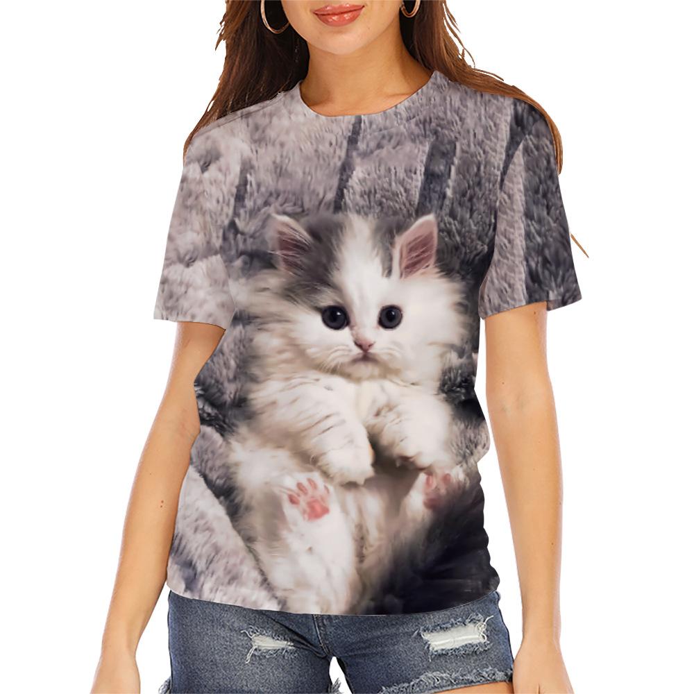 Letní dámské tričko s kulatým výstřihem a 3D potiskem zvířat, módní ležérní s krátkým rukávem