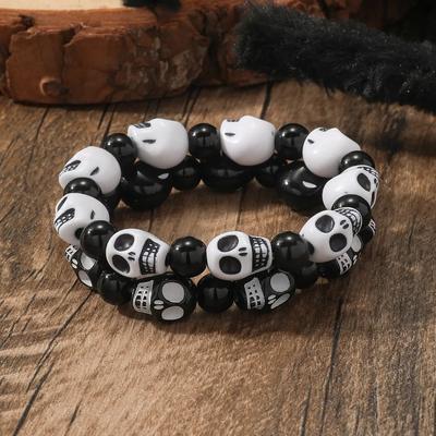 Braccialetti Punk Goth Teschio Scheletro per Donne Uomini Hip Hop Braccialetti Elastici con Perline Bangles Gioielli Fatti a Mano per Halloween