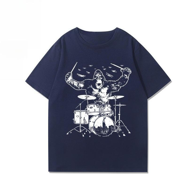 2025 Summer New Rock Drum Guitar and Instrument Printed Graphic T-shirts for Men and Women Short-sleeved T-shirts Streetwear
