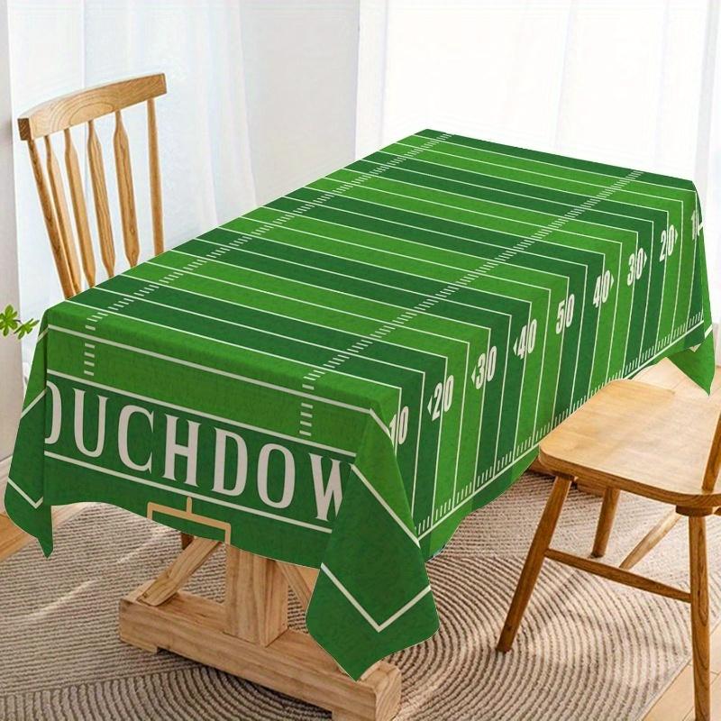 A Rectangular Tablecloth Featuring a Gridiron Football Field Design, Perfect for Scoring Themes, Suitable for Indoor And Outdoor Birthday Party Decora