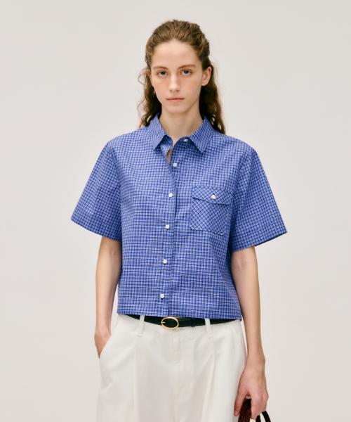 Depound Cotton Half Sleeve Check Shirt [Blue] Blue/Free