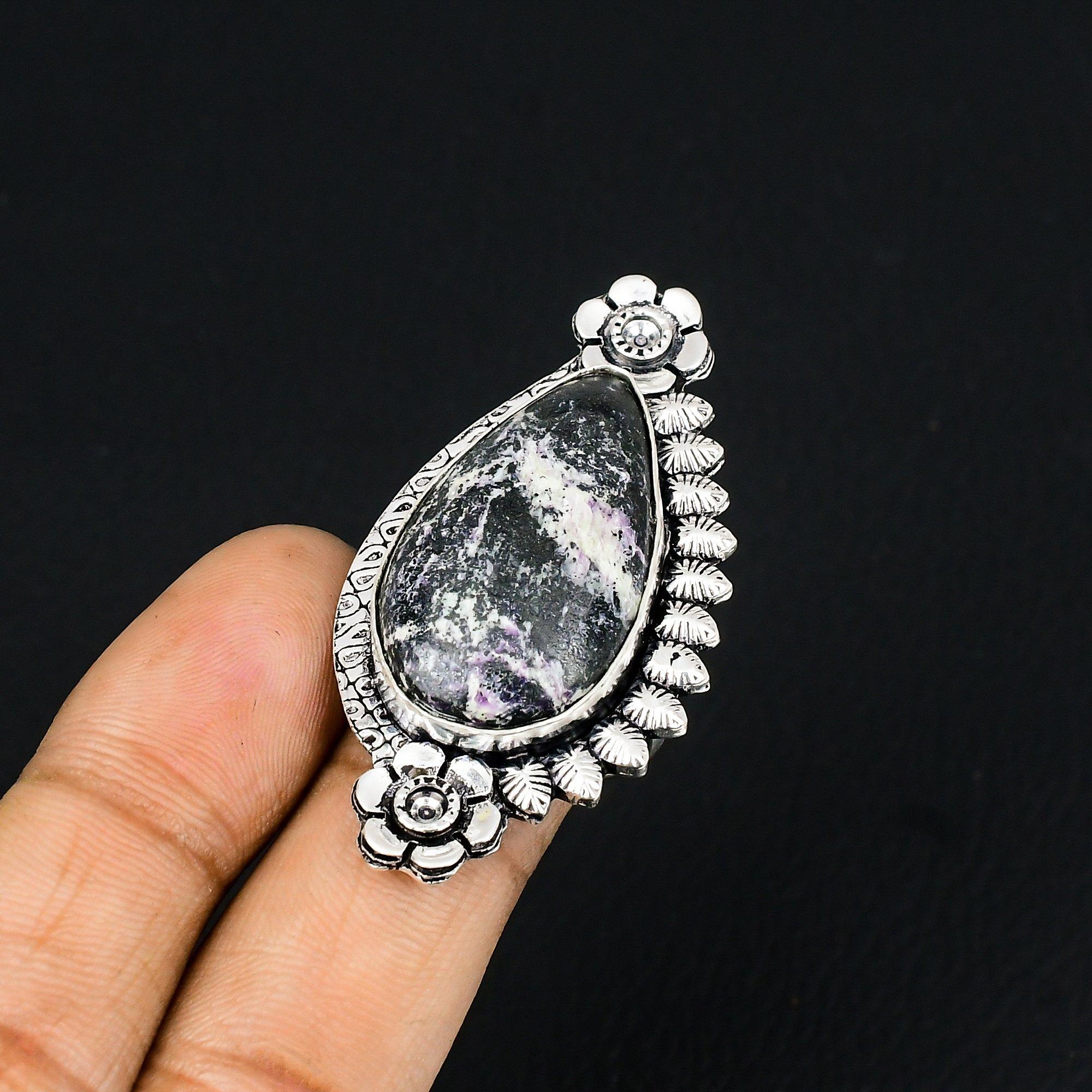 Natural Kemmererite 925 Silver Statement Artisan Flower Mother Ring Jewelry US 8 8