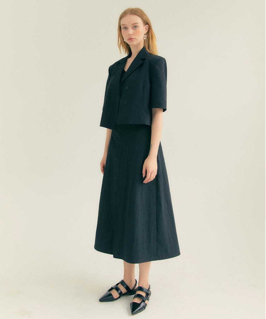 THEFRHT Cotton Pleated A-Line Long Skirt Black