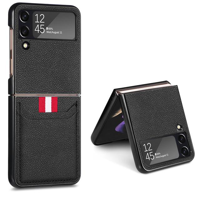 

Портативный кожаный чехол с отделением для карт для Samsung Galaxy Z Flip 4 Flip4 Flip 3 Flip3 5g Zflip4, сумка для мобильного телефона с защитой от царапин for Samsung Z Flip 4 чёрный