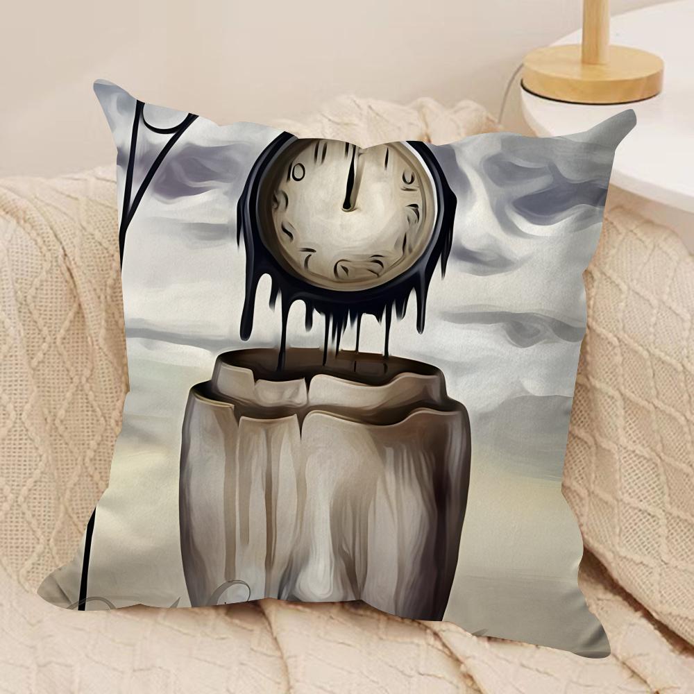 SSalvador Dali Abstract Cushion Cover Silky Short Plush Invisible Zipper Dustproof Sofa Pillow Case For Home Decor
