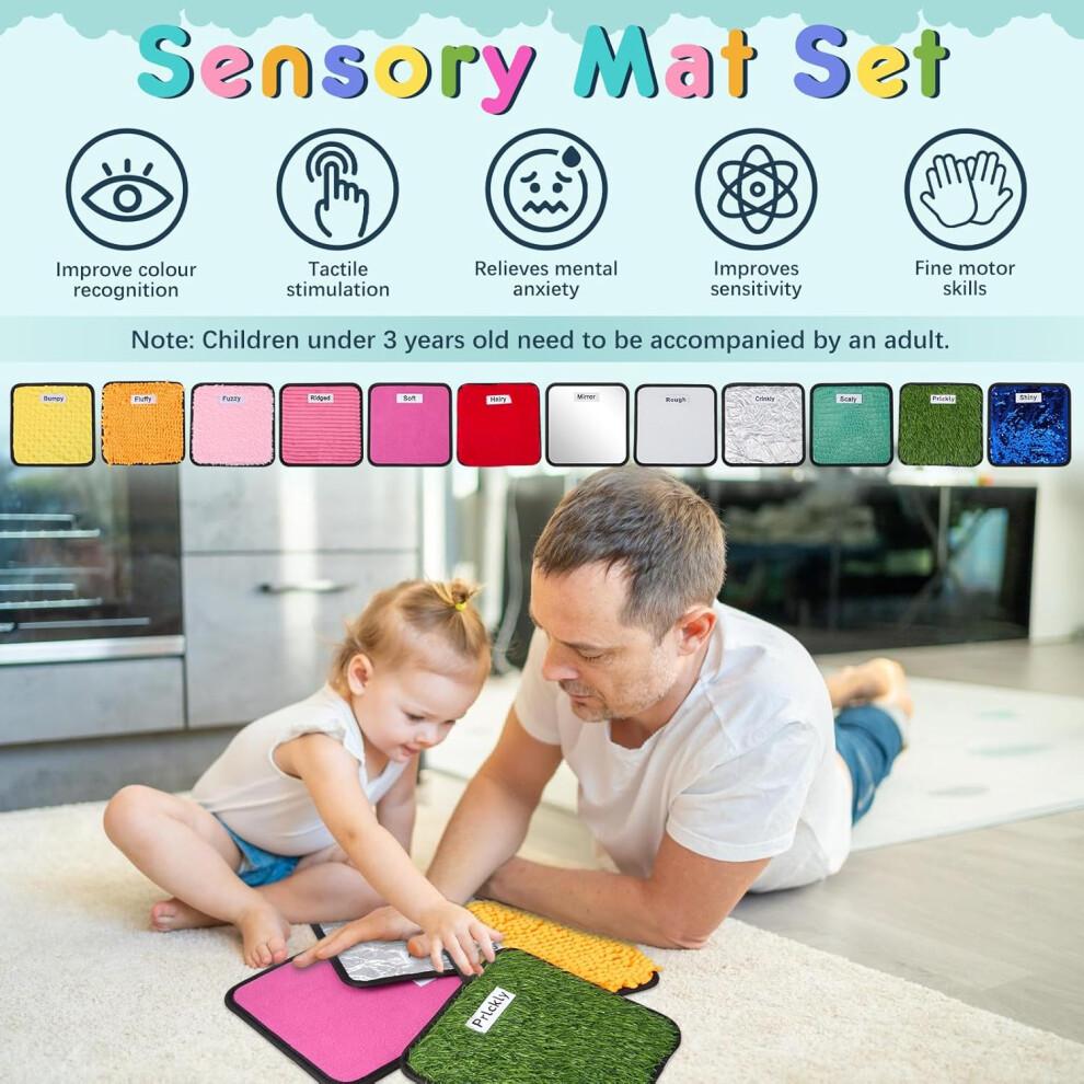 Tapetes Sensoriales, Juguetes Sensoriales de Pared, 12 Baldosas Sensoriales Texturizadas con Cuerda para Colgar en la Pared, Juguetes Sensoriales para Bebés con Autismo, Tapetes de Juego Táctiles