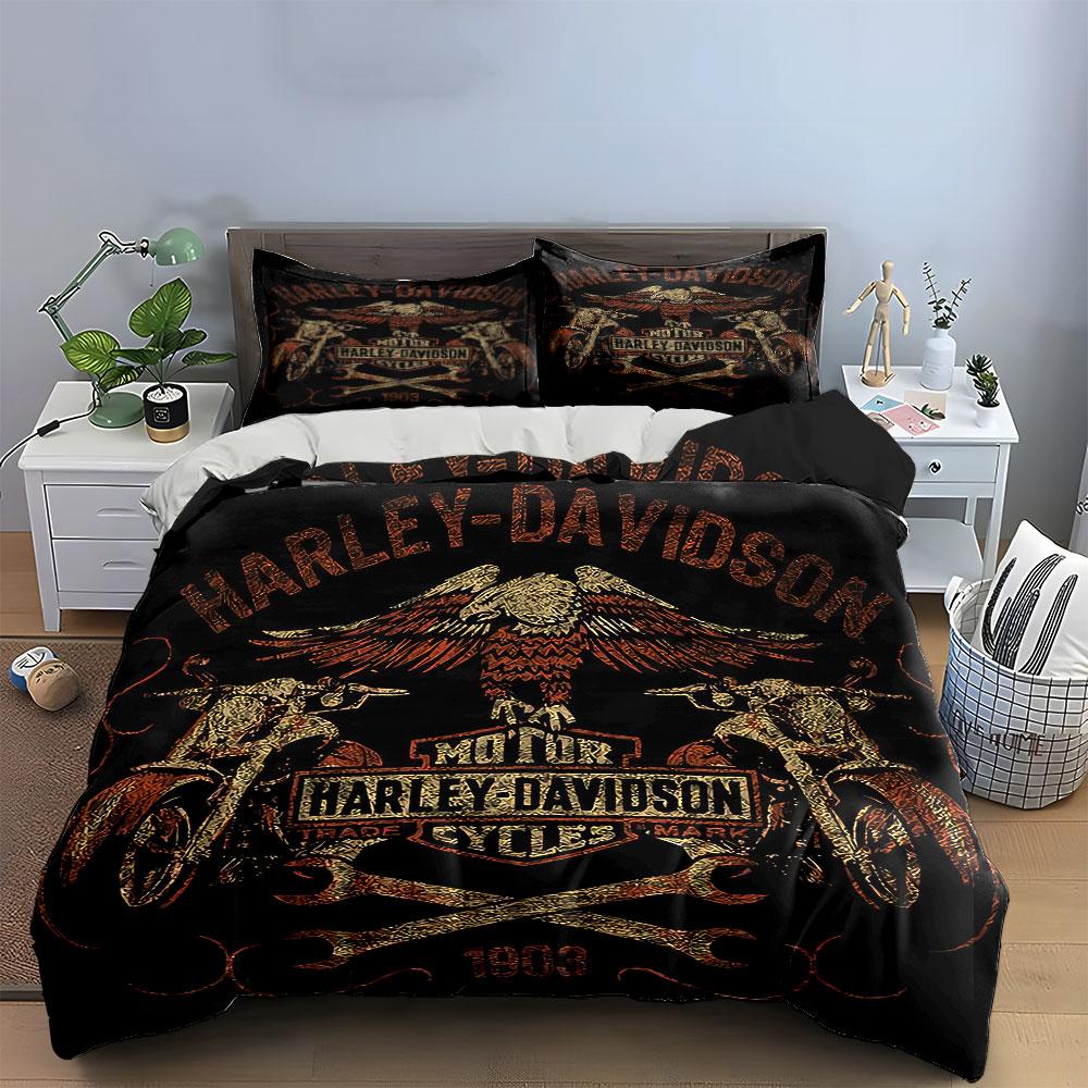 Harley-Davidson Logo Design Bedding Duvet Cover Set Duvet Cover Pillowcases (1*Duvet Cover 2*Pillowcases, Without Duvet Insert)