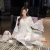 Court French Style Lace Pajamas Women's Long-sleeved Trousers Flared Sleeves Ice Silk Fairy Spring Satin Loungewear Set