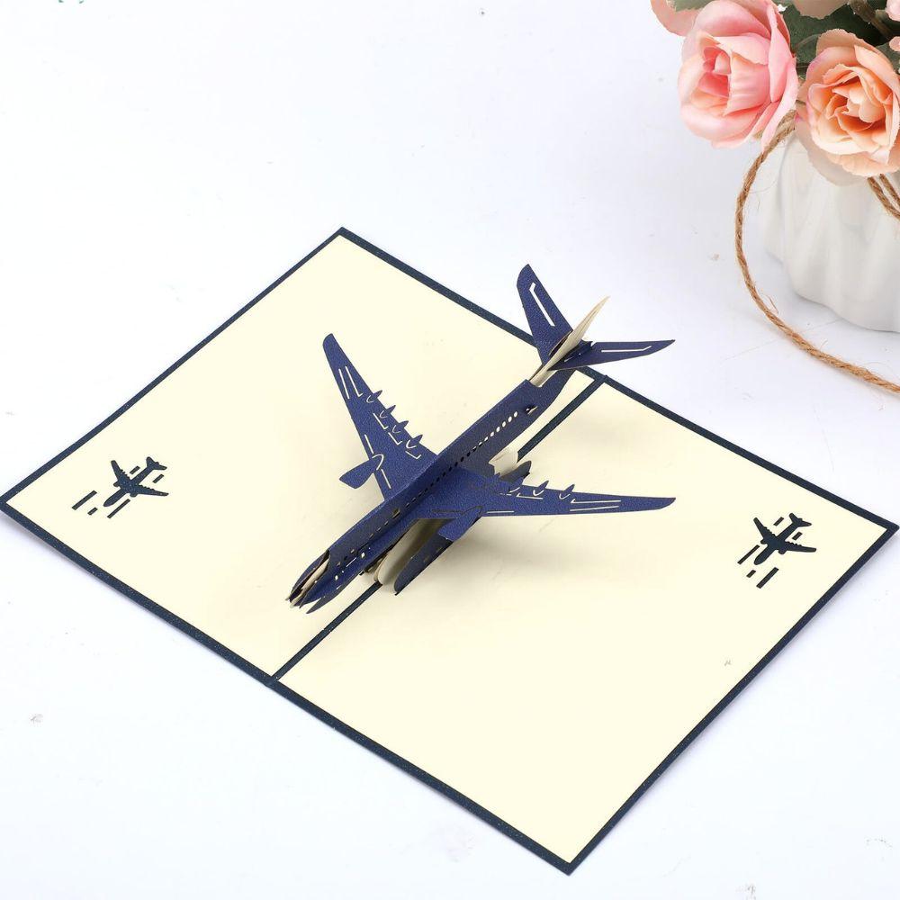 1pc Red /Blue Paper 3D Aircraft Greeting Card Creative Handmade Exquisite Model Birthday Anniversary Thanksgiving Gift YMY