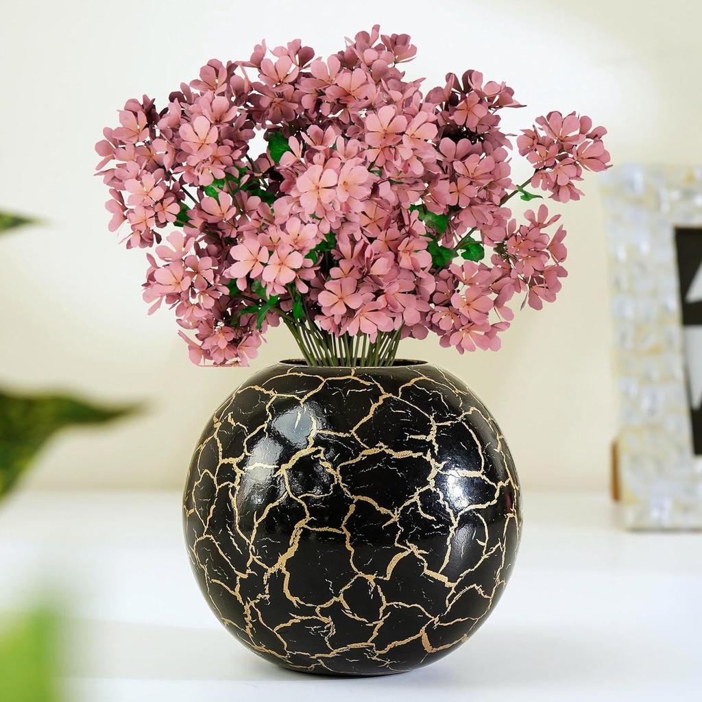 Metal Ball Round Metal Vase for, White | Metal flower vase in White – for fresh or artificial flower displays for living room – great wedding gift