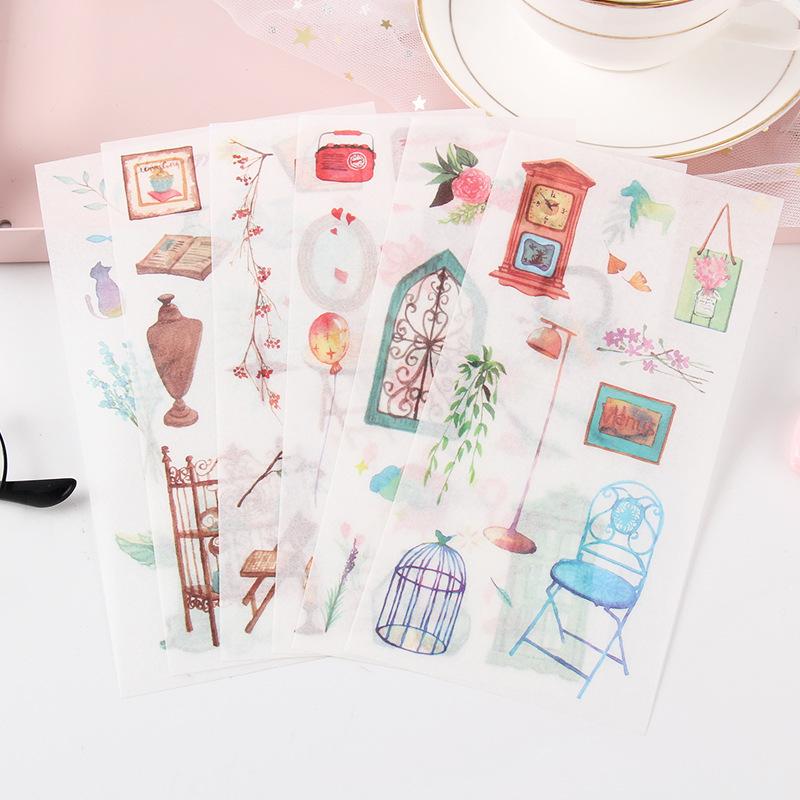 6sheets/set Cute Stickers Flower Cat Butterfly Washi Paper Stickers Pack Scrapbooking Supplies Japanese Kawaii Stationery