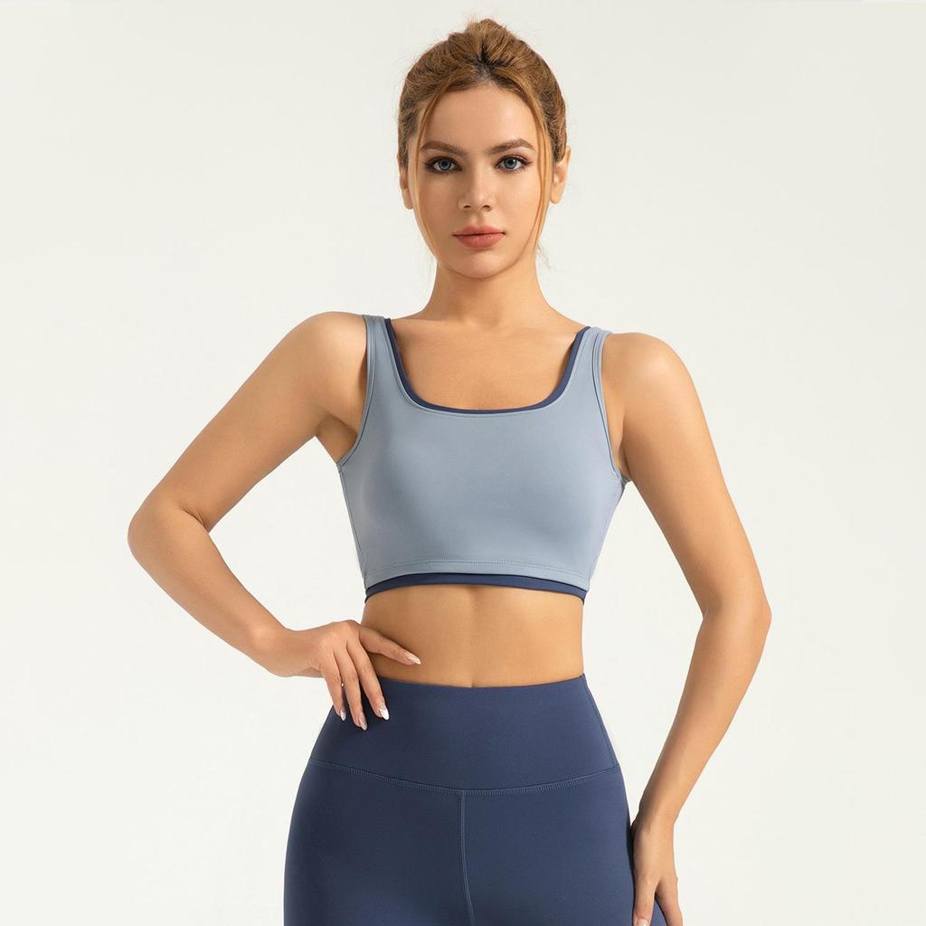 High Elastic Color-Block Sports Vest with Built-In Bra – Shockproof Yoga Vest