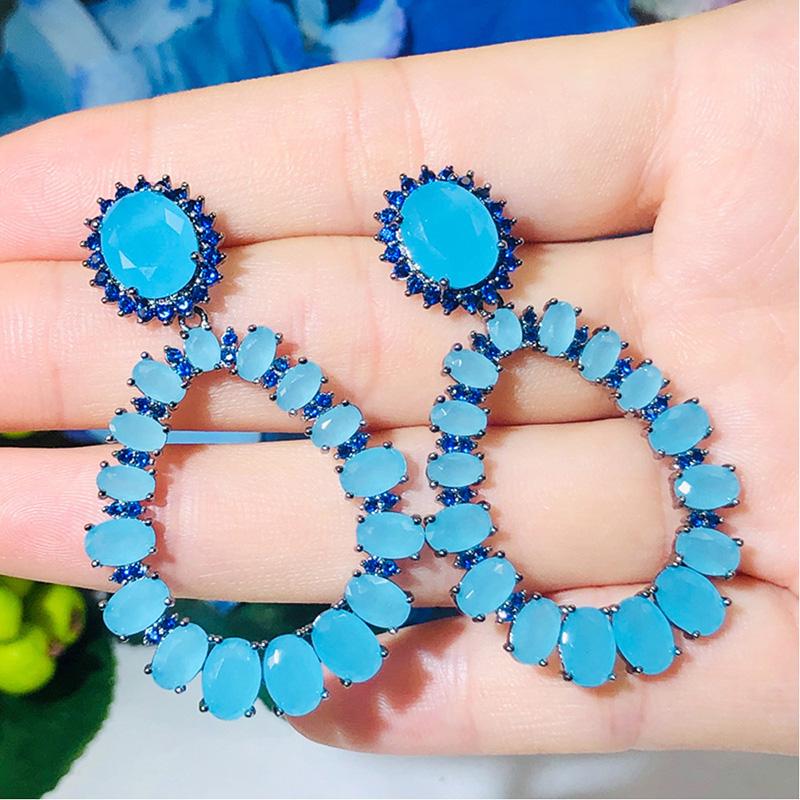 WWJ High Quality Black Golden Color Light Pink Zircon Big Drop Earrings