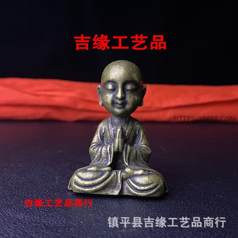 Антикварная Бронзовая Латунная Маленький Монах Украшение Дорога Саманера Ретро Настольное Украшение Украшение Фигурка Бронзовая Статуэтка Украшение