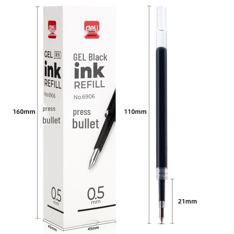 6906 Deli Gel Pen Refill, 0.5mm Bullet Tip, Black, Compatible with Clickable Neutral Pens