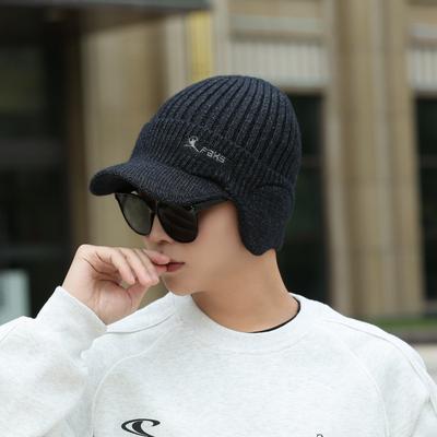 Wool Hat Men'S Pullover Hat Warm Thickened Duck Tongue Knitted Ear Protector Baseball Hat Fleece Men