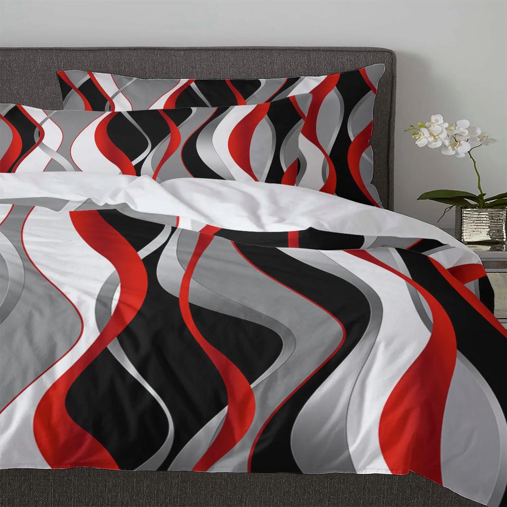 Stereo Abstract Line Gradient Red 3pcs Bedding Set For Double Bed Home Textile Duvet Cover Quilt Cover Pillowcase