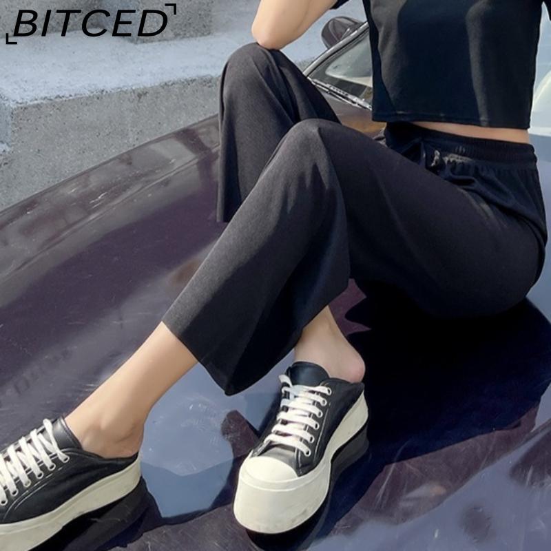 BITCED Ice Silk Wide-Leg Trousers for Women Spring/Summer Lightweight Slimming Loose-Fit Drapey Breathable Straight-Leg Casual Floor-Length Trousers
