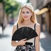 Handheld Folding Fans Floral Hand Held Fans Silk Bamboo Fans with Tassel Chinese Japanese Hand Foldable Fan with Fabric Sleeve for Dancing Wedding