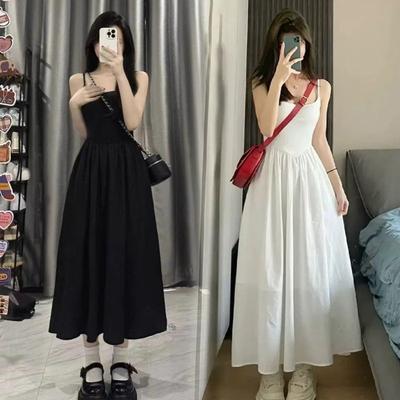 Damen Elegantes Taille betonendes Schlankmachendes Maxikleid für Frühling/Sommer, A-Linien-Rock mit Spaghettiträgern im französischen Stil