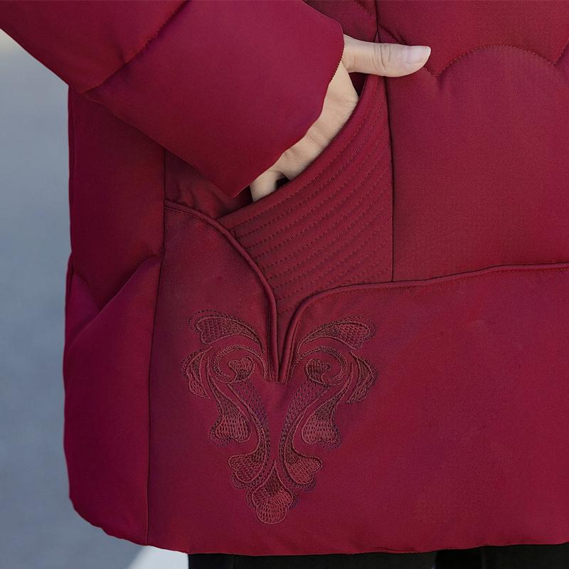 Plus Size XL-5XL Middle Age Woman Coats Winter Short Parkas Hooded Embroidery Casual Thick Warm Outerwears Women's Jackets