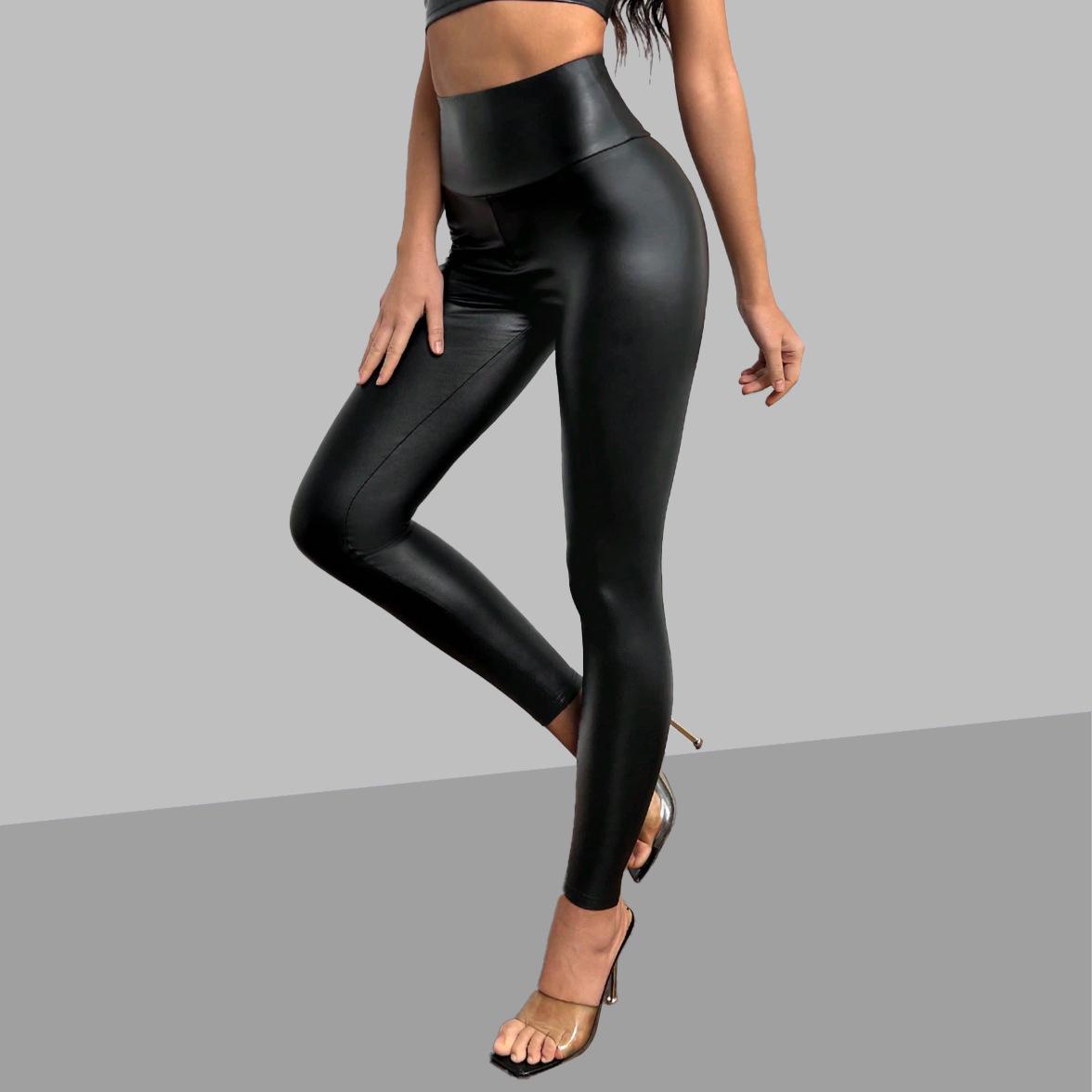 Women s PU Leather High Waist Tummy Control Leggings L