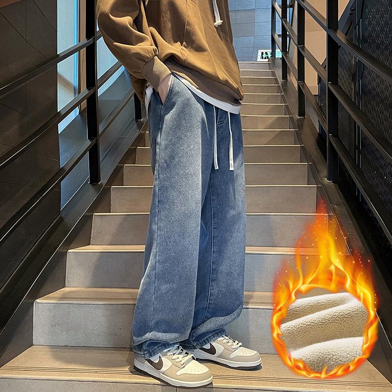 

Джинси в американському стилі High Street в гонконгському стилі в ретро-стилі, чоловічі вільні прямі штани широких ніг, штани на шнурівці з еластичною підкладкою XXXL