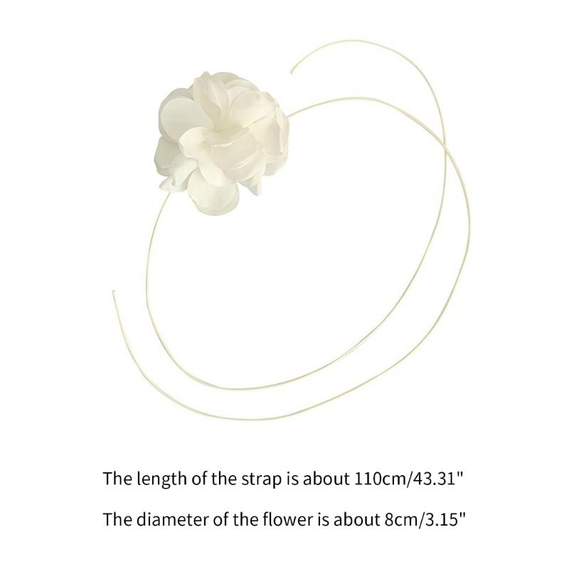 Elegant Big Camellia Choker Neckband Flower Collar Necklace Vintage Choker Long Lace Up Necklace Fashion Jewelry