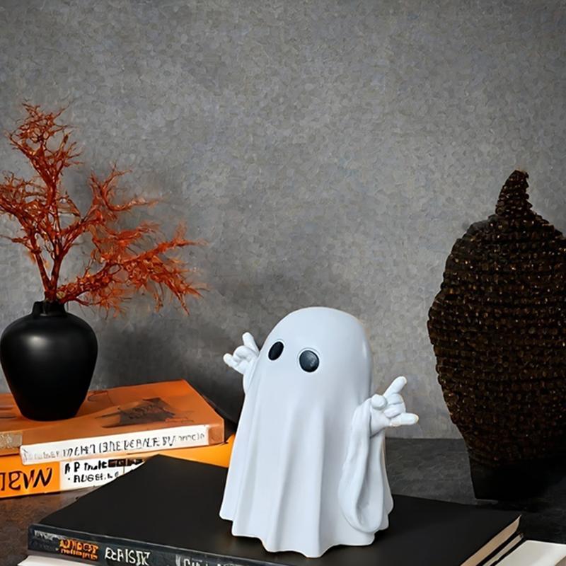 Halloweenská figurka ducha Strašidelná pryskyřičná soška ducha Roztomilé ozdoby ducha Ideální pro vnitřní a verandovou halloweenskou dekoraci Stolní