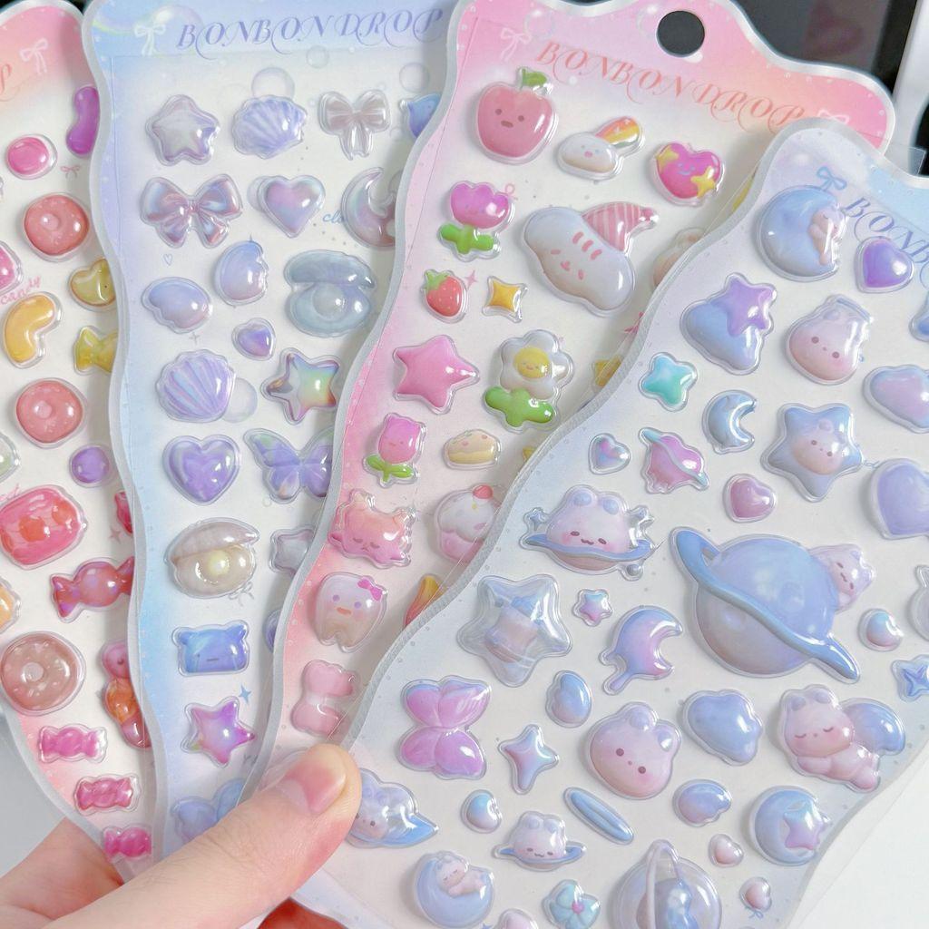Cartoon 3D Relief Fun Stickers 4 Pieces Cute Waterproof Decorative Stickers for Kids' DIY Decoration BulingBulingStickers Store