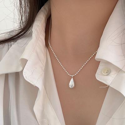 S925 Sterling Silver Simple Light Luxury Round Bead Water Drop Necklace for Female Minority High End Versatile Collar Chain