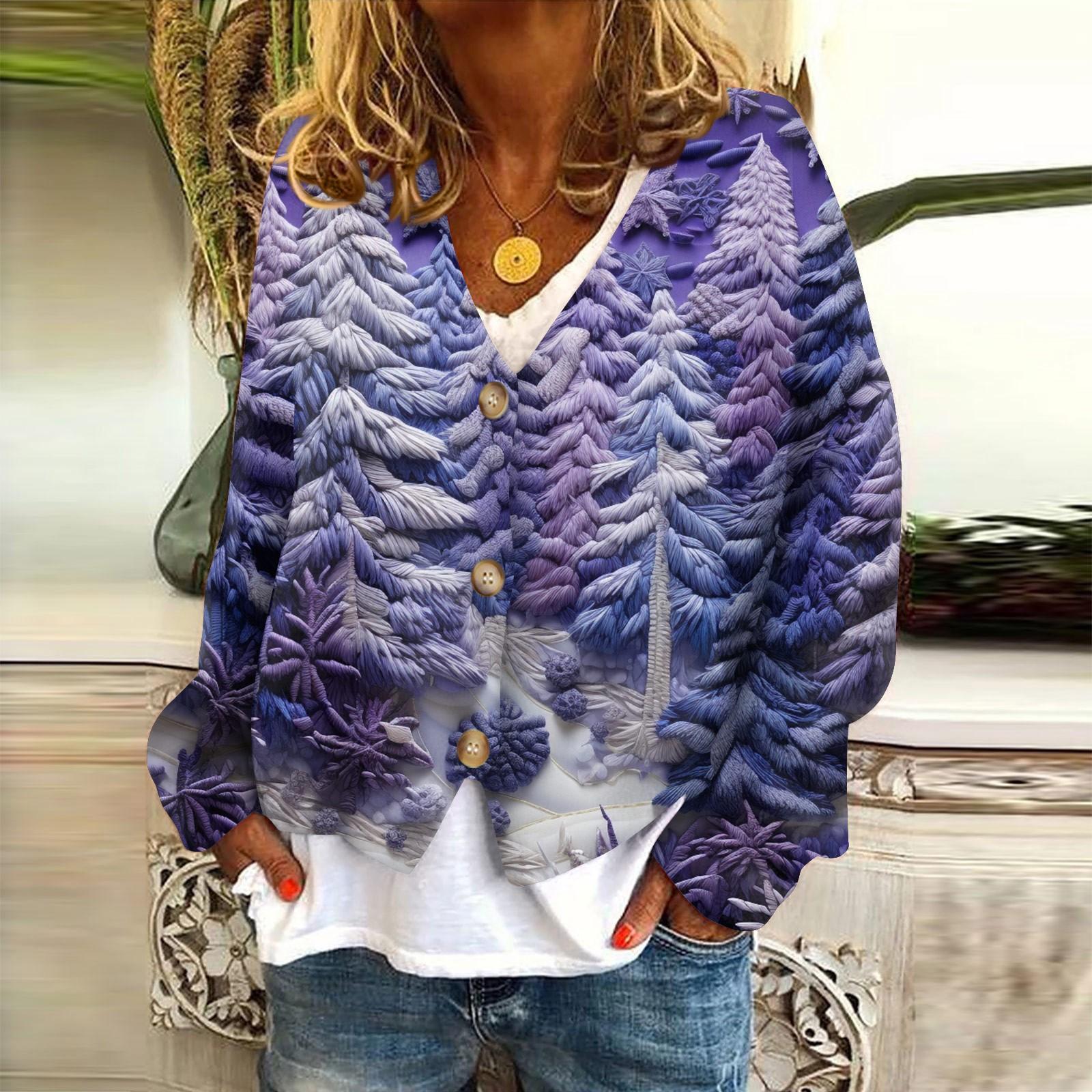 

Женская куртка, модная, повседневная, с рождественским принтом, с длинным рукавом, пальто M фиолетовый