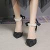 2025 summer new mid-heeled small man shows height sandals temperament French stiletto beaded high heels white single shoes