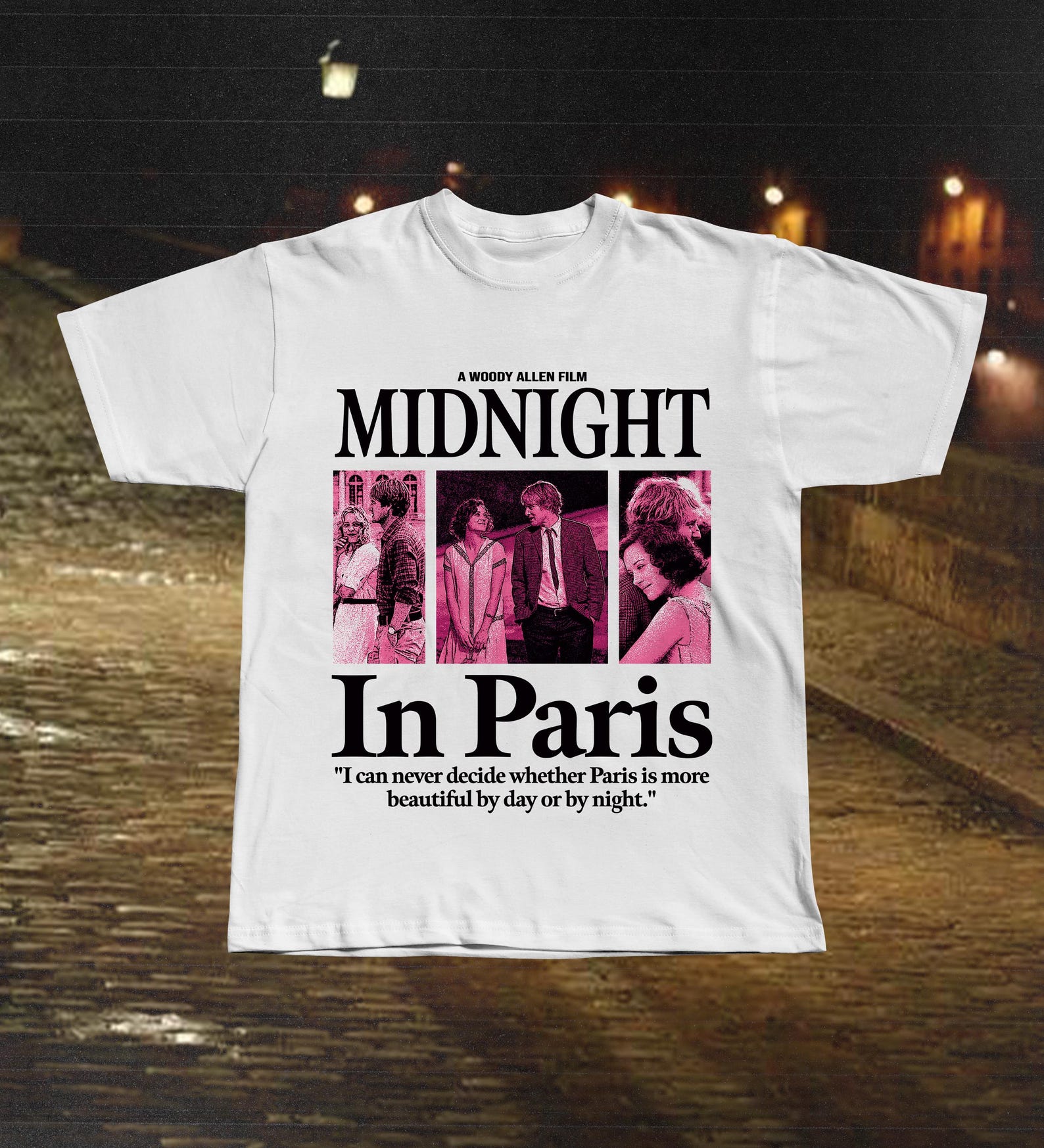 Midnight In Paris Film T-Shirt, Woody Allen Romance Tee 2XL