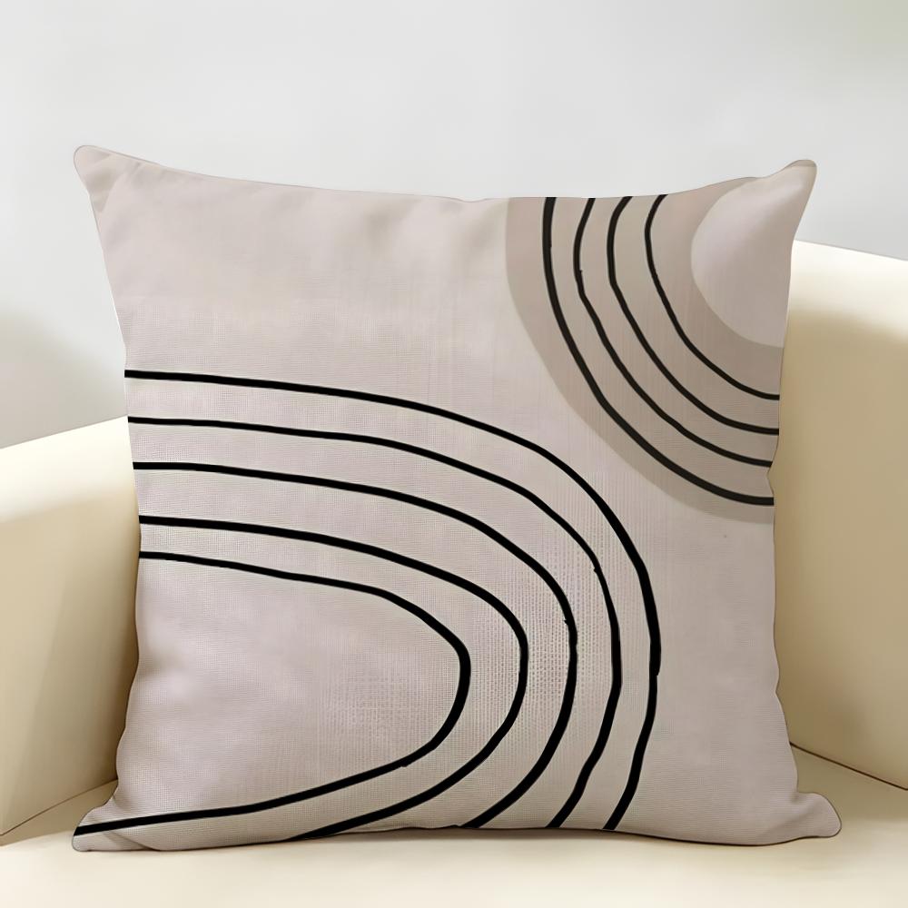 Minimalist Geometric Nordic Abstract Lines Cushion Cover Natural Linen Organic Fabric Printing Breathable Perfect For Home Decor