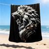1pc Lion Head Sculpture Throw Blanket Polyester Fiber, Lightweight Flannel, Soft & Warm, All Season Use for Outdoor, Camping