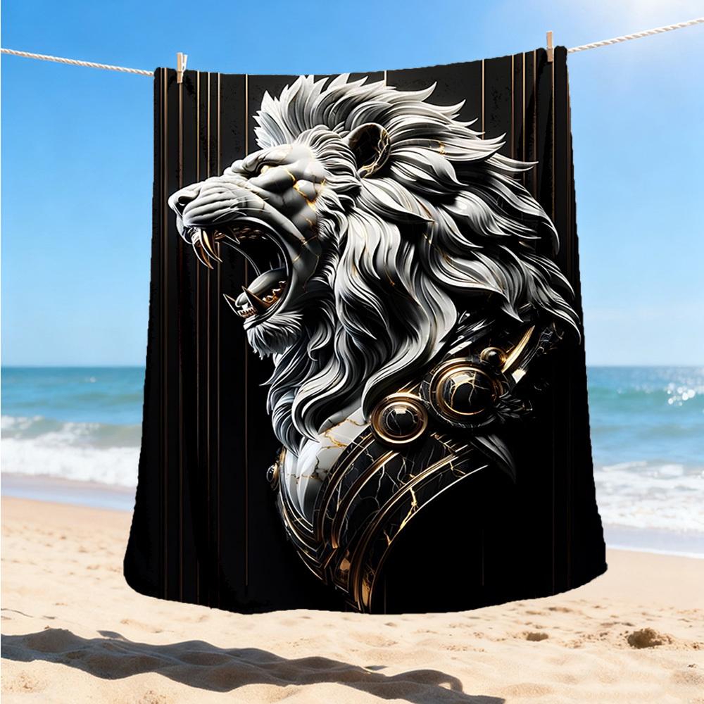 1pc Lion Head Sculpture Throw Blanket Polyester Fiber, Lightweight Flannel, Soft & Warm, All Season Use for Outdoor, Camping
