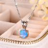 Minimalist Round Blue White Fire Opal Necklaces For Women Silver Color Rainbow Birthstone Wedding Engagement Pendants Jewelry