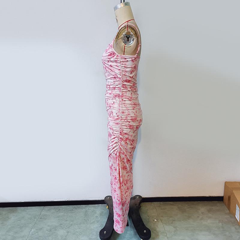 Summer Women's Sexy Halter Printed Long Slim Package Hip Dress
