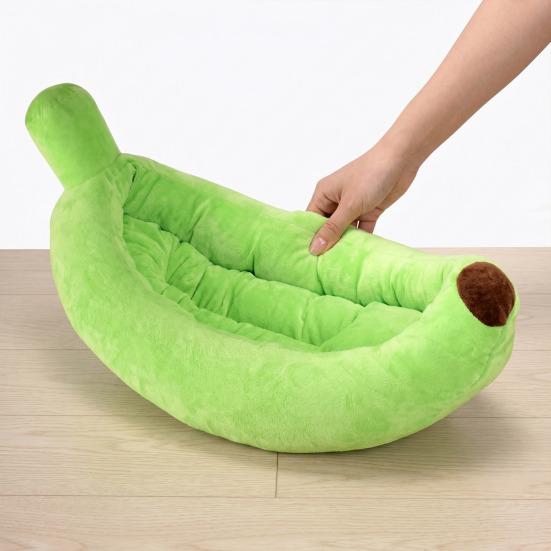 Banana Pet House with Removable Washable Cushion Soft Plush Cat Bed for All Seasons Semi-Enveloping Pet Bed for Cats