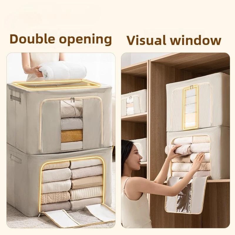 Large Transparent Clothes & Quilt Storage Box - Foldable Oxford Fabric Organizer with Zipper Lid, Space-Saving Household Storage