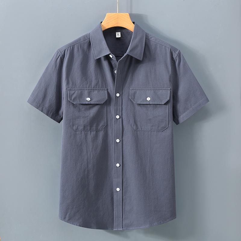 

Мужская летняя белая повседневная хлопковая рубашка с двойным карманом Extra Large