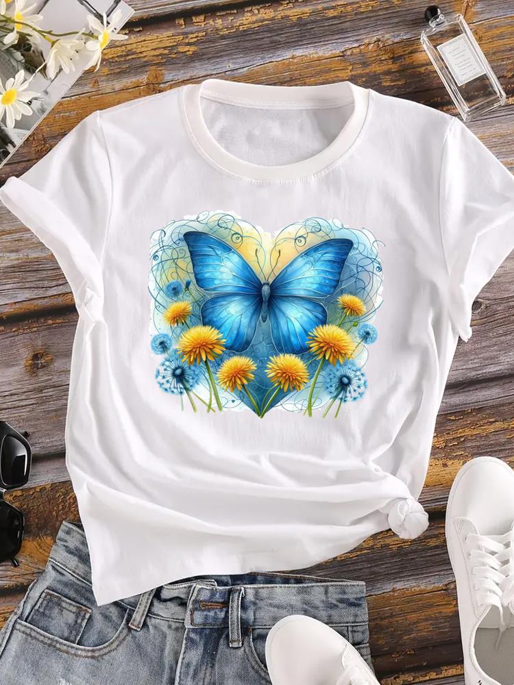 (Asian Size) Lady Female Top Printed Women Flower Sweet Trend 90s Casual T Shirt Fashion Graphic Short Sleeve T-shirts Tee Clothing