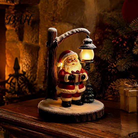 Cute Resin Night Light for Nursery Christmas Santa Claus Reading Lantern, Snowman Elk LED with Warm Battery Operated Glow, USB Tabletop Decor