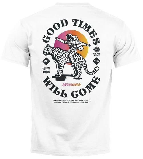 Mens Back Print Back Print Chest Logo T-Shirt Space Tiger Good Times- 2XL