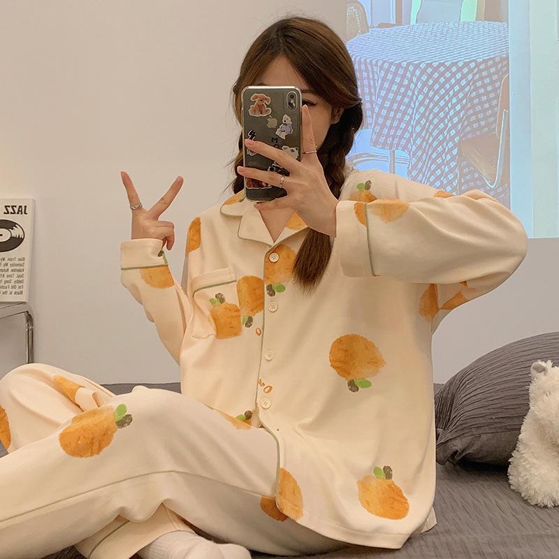 Pajamas women's spring and autumn imitation cotton high value fresh and sweet love women's long-sleeved trousers set loose loungewear