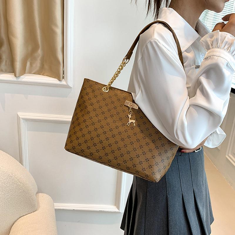 Vintage Large Capacity Old Money Tote Bag, Retro Pictorial PU Leather Shoulder Bag, Women's Casual Handbag For Commute CLE